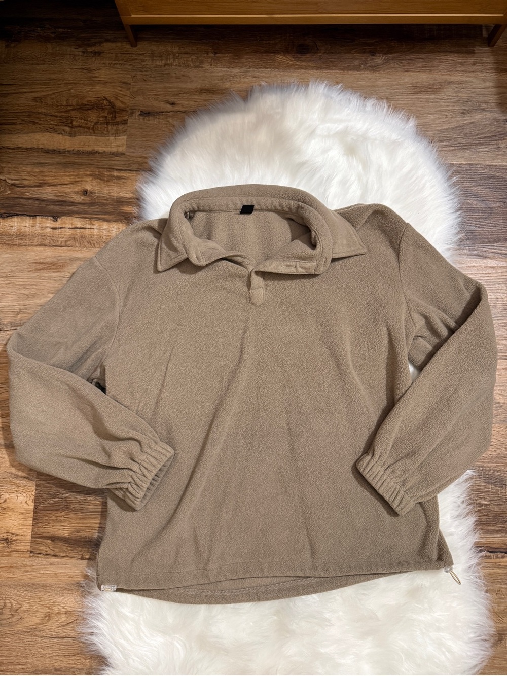 DAZY Taupe Beige Fleece Pullover Snap Collar Size L